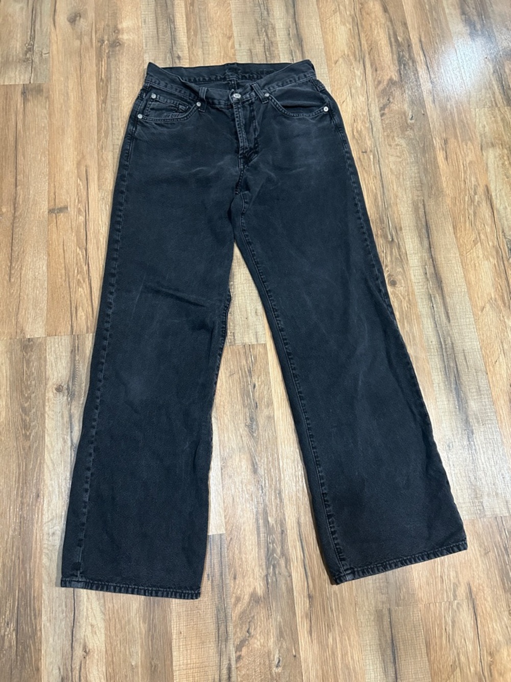 7 For All Mankind Womens Washed Black Denim Relaxed Jeans Sz 28